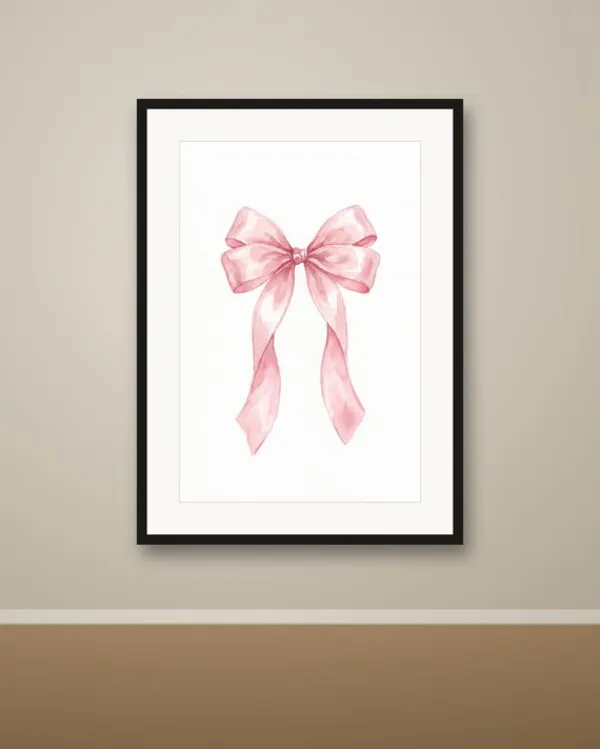 Pink Bow Watercolor Print