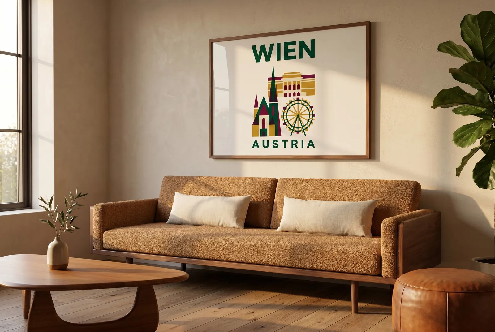 Wien-Poster gerahmt in einem Wohnzimmer