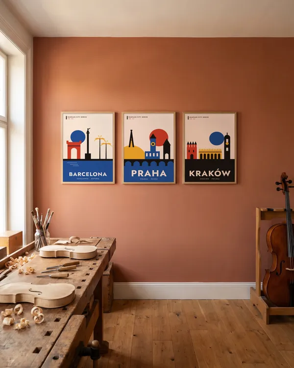 Barcelona Bauhaus + Prague Bauhaus + Krakow Bauhaus Poster an der Wand