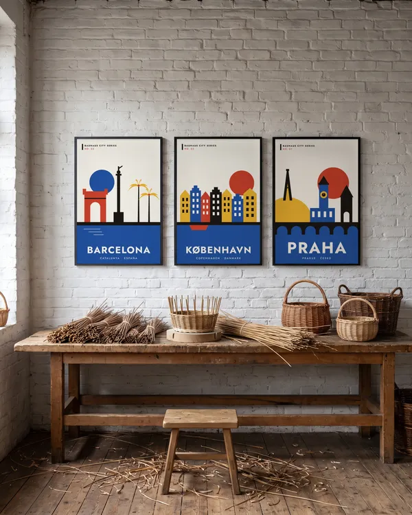 Barcelona Bauhaus + Copenhagen Bauhaus + Prague Bauhaus Poster an der Wand