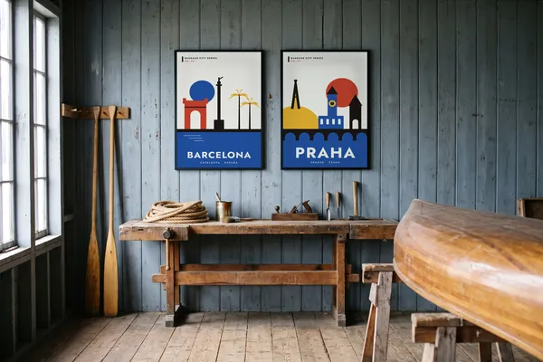 Barcelona Bauhaus + Prague Bauhaus Poster an der Wand