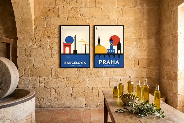 Barcelona Bauhaus + Prague Bauhaus Poster an der Wand