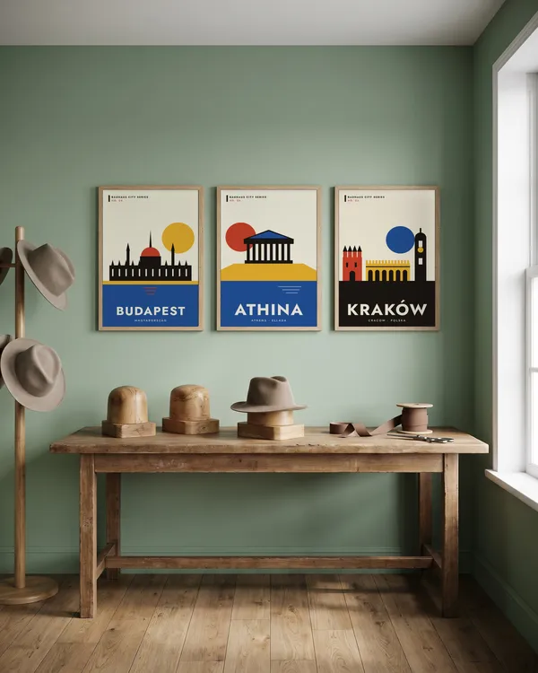 Budapest Bauhaus + Athens Bauhaus + Krakow Bauhaus Poster an der Wand