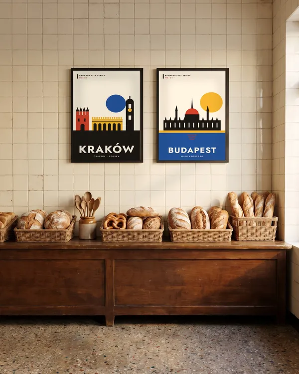 Krakow Bauhaus + Budapest Bauhaus Poster an der Wand
