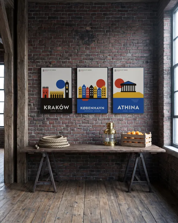 Krakow Bauhaus + Copenhagen Bauhaus + Athens Bauhaus Poster an der Wand