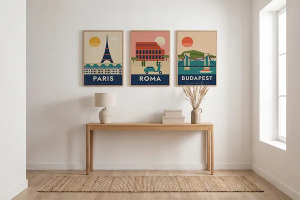 Paris Travel + Rome Travel + Budapest Travel Poster an der Wand