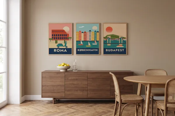 Rome Travel + Copenhagen Travel + Budapest Travel Poster an der Wand