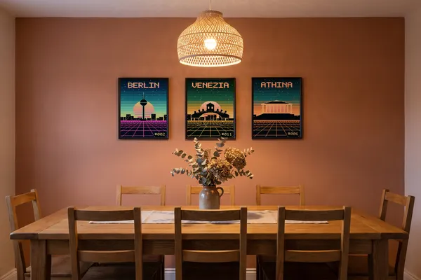 Berlin Pixel Art + Venice Pixel Art + Athens Pixel Art Poster an der Wand