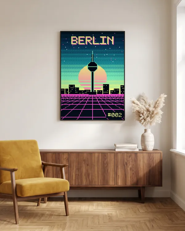 Berlin Pixel Art Poster an der Wand
