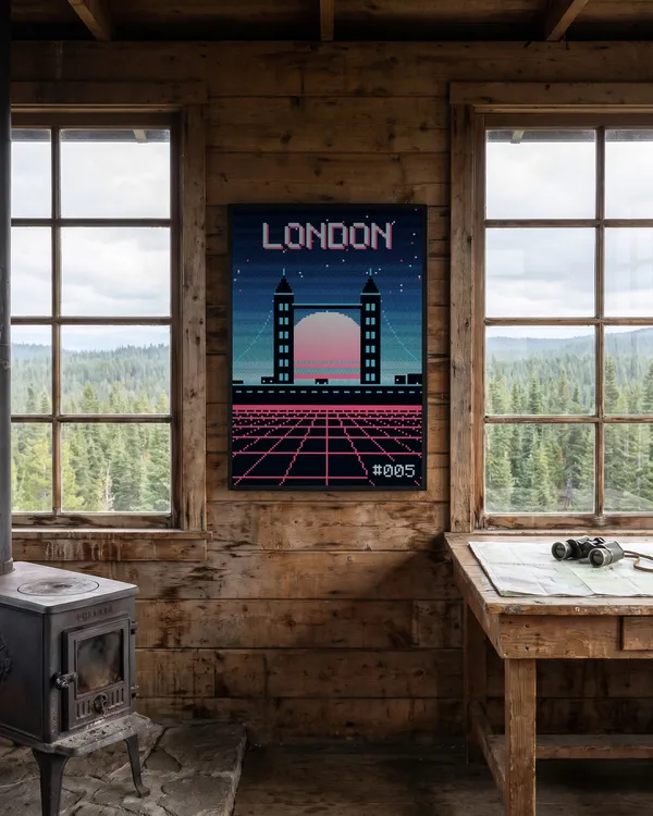London Pixel Art Poster an der Wand