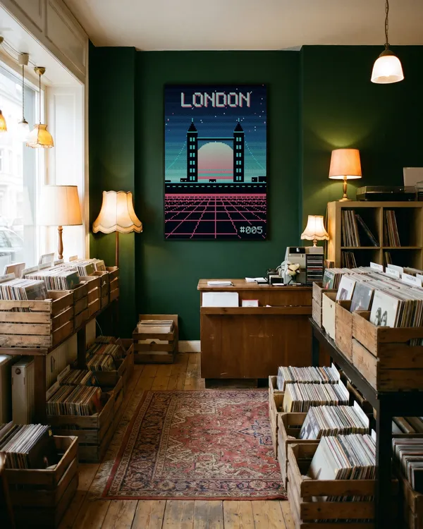 London Pixel Art Poster an der Wand