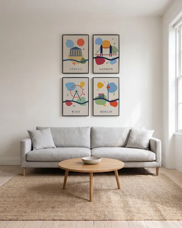 Athens Abstract + London Abstract + Vienna Abstract + Berlin Abstract Poster an der Wand