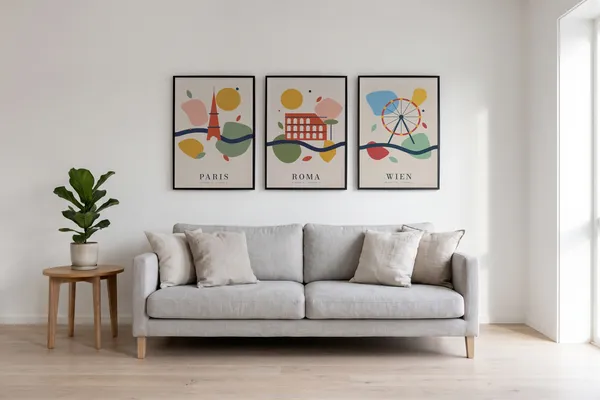 Paris Abstract + Rome Abstract + Vienna Abstract Poster an der Wand
