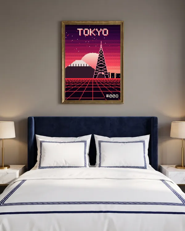 Tokyo Pixel Art Poster an der Wand