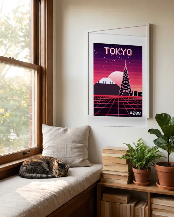 Tokyo Pixel Art Poster an der Wand