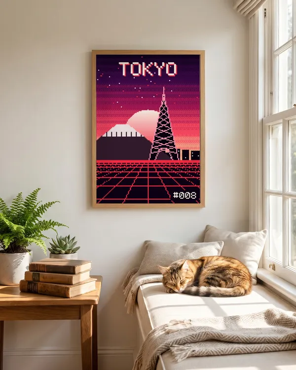 Tokyo Pixel Art Poster an der Wand