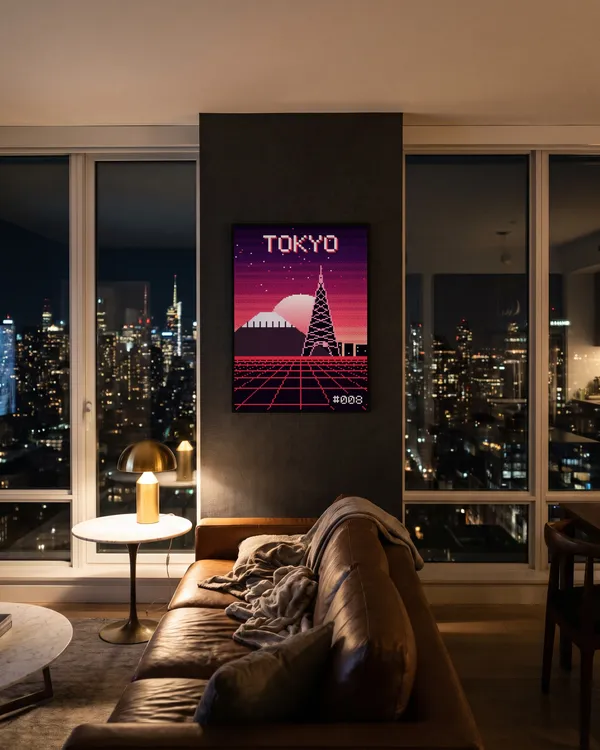 Tokyo Pixel Art Poster an der Wand