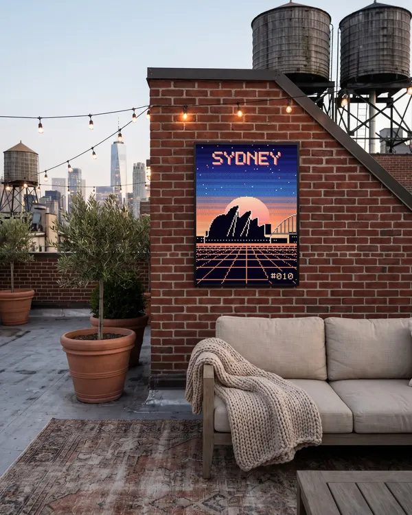 Sydney Pixel Art Poster an der Wand