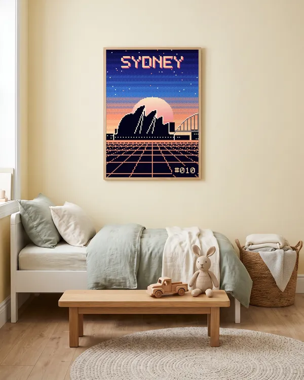 Sydney Pixel Art Poster an der Wand