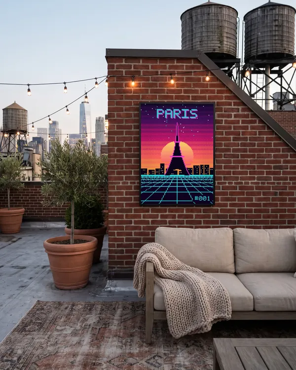 Paris Pixel Art Poster an der Wand