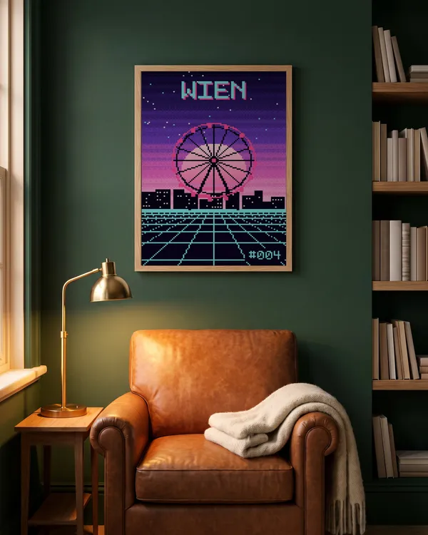 Vienna Pixel Art Poster an der Wand