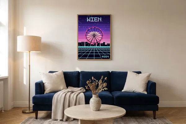 Vienna Pixel Art Poster an der Wand