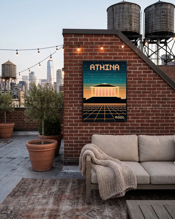 Athens Pixel Art Poster an der Wand