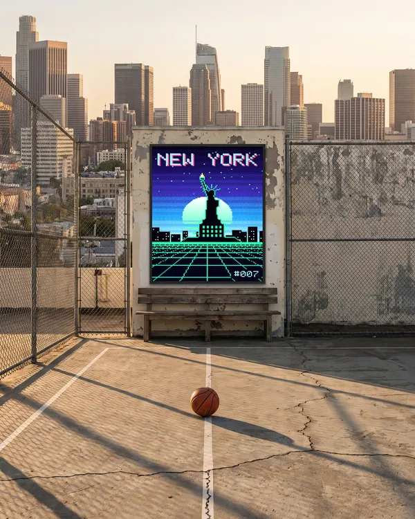 New York Pixel Art Poster an der Wand