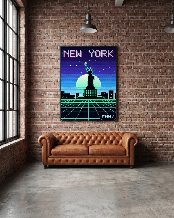 New York Pixel Art Poster an der Wand