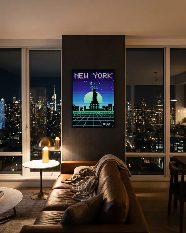 New York Pixel Art Poster an der Wand