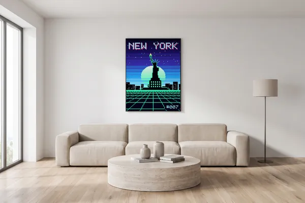 New York Pixel Art Poster an der Wand