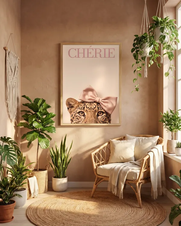 Leopard with Pink Bow Poster an der Wand