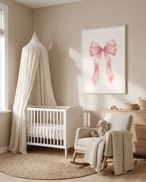 Pink Bow Watercolor Print Poster an der Wand