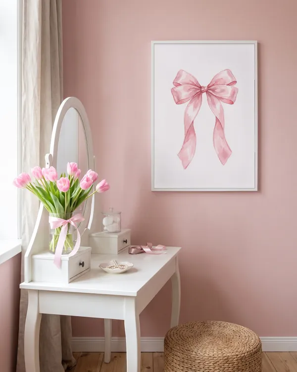 Pink Bow Watercolor Print Poster an der Wand
