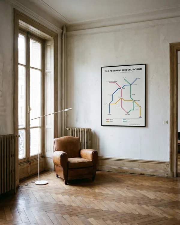 Feelings Metro Map Poster an der Wand