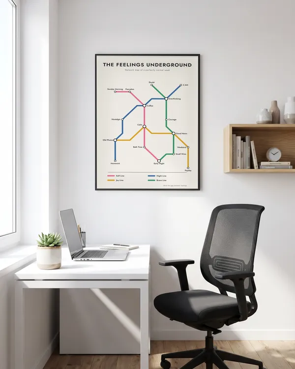 Feelings Metro Map Poster an der Wand