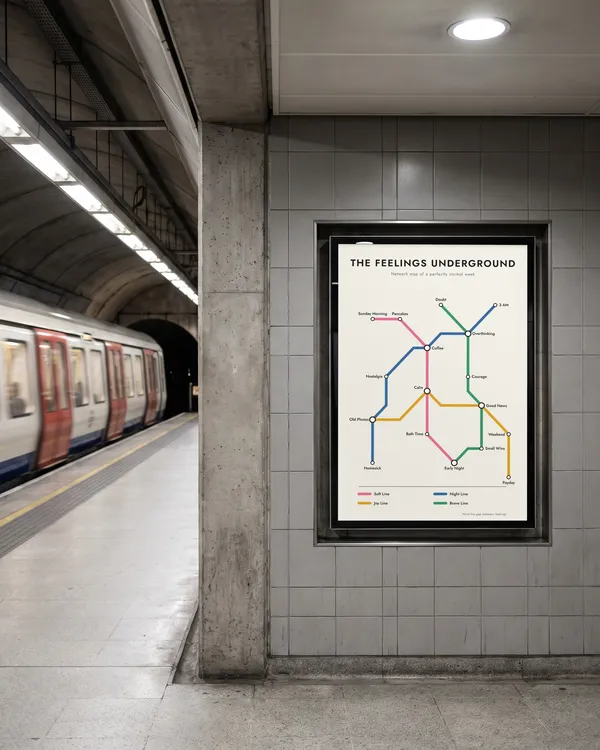 Feelings Metro Map Poster an der Wand