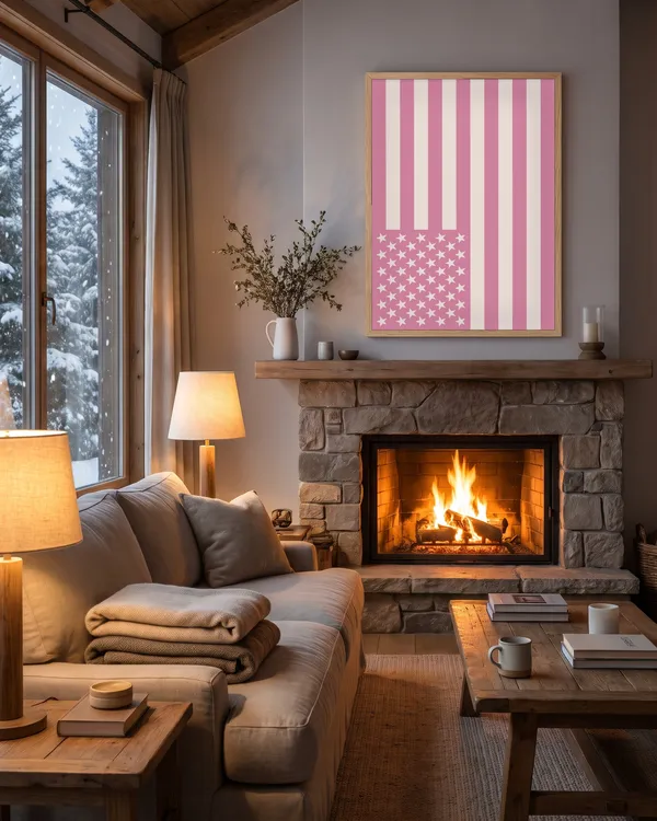 Pink American Flag Poster an der Wand