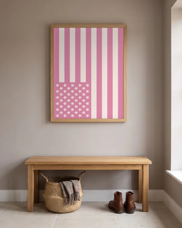 Pink American Flag Poster an der Wand