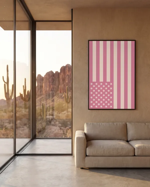Pink American Flag Poster an der Wand